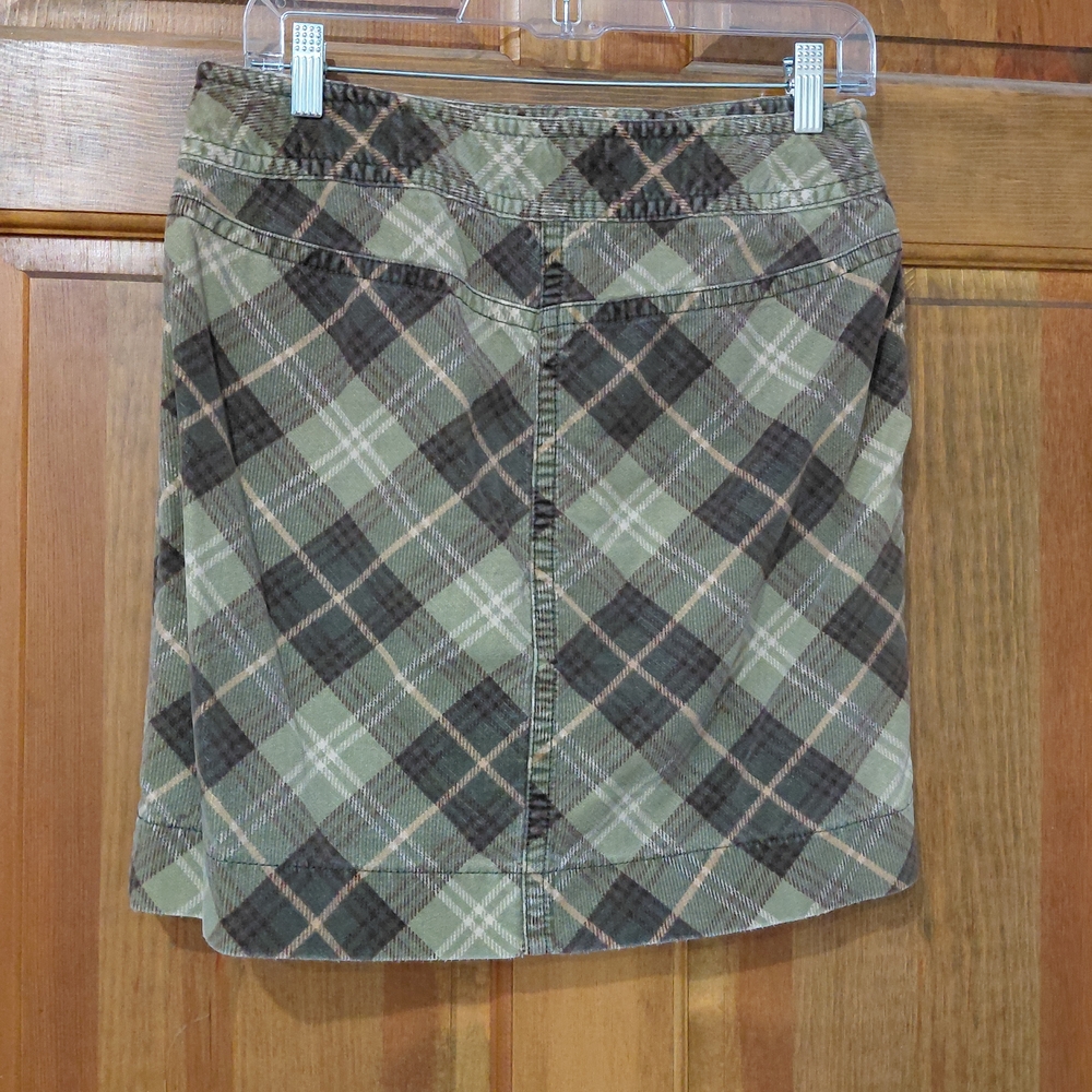 Plaid A-Line Skirt in Green and Brown